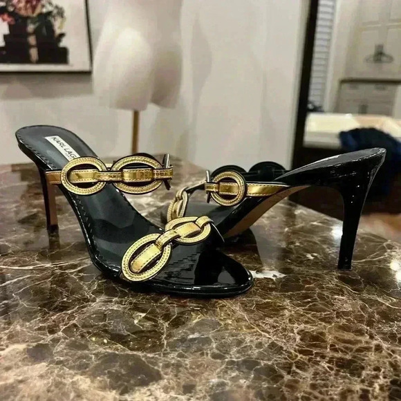 Karl Lagerfeld Dalya Slide Sandal Black/Gold Size 7.5 - Picture 2 of 7